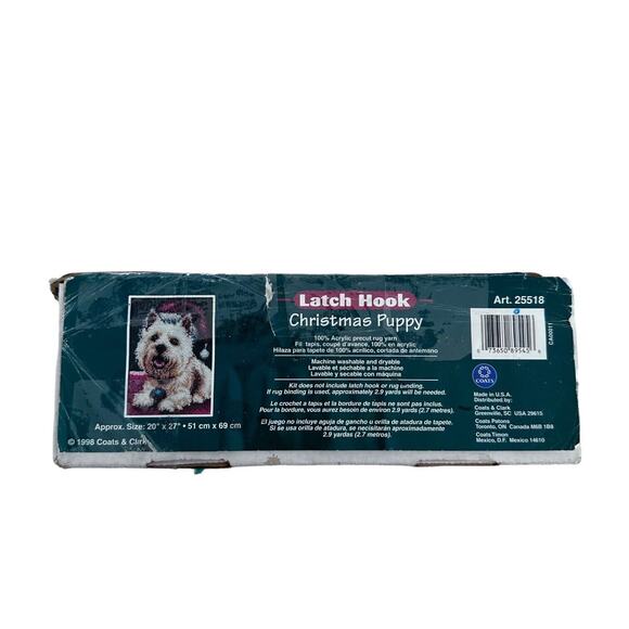 Latch Hook Kit J&P Coats 1998 Christmas Puppy 20" x 27" Art 25518 New Open Box - Picture 6 of 15